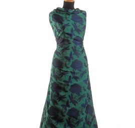 Taft žakár motýlci vážky zelený/modrý