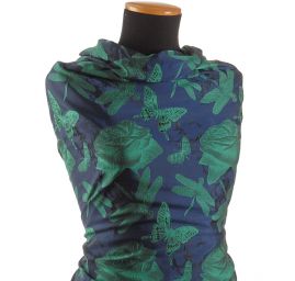 Taft žakár motýlci vážky zelený/modrý