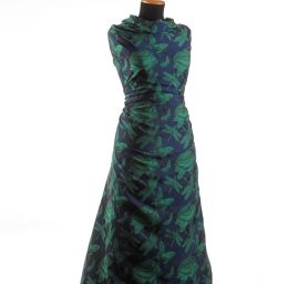 Taft žakár motýlci vážky zelený/modrý