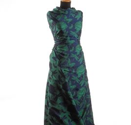 Taft žakár motýlci vážky zelený/modrý