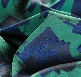 Taft žakár motýlci vážky zelený/modrý