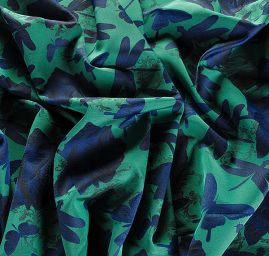 Taft žakár motýlci vážky zelený/modrý