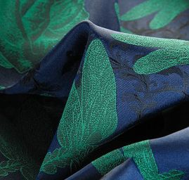 Taft žakár motýlci vážky zelený/modrý