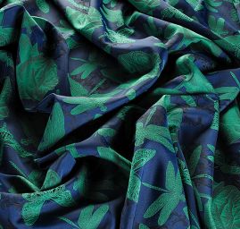 Taft žakár motýlci vážky zelený/modrý