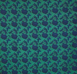 Taft žakár motýlci vážky zelený/modrý