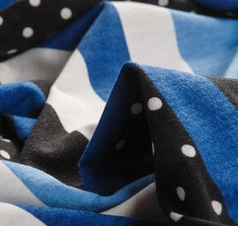 Úplet tenký vzor proužky puntíky modrá