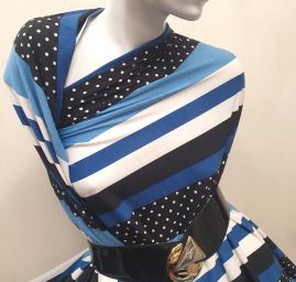 Úplet tenký vzor proužky puntíky modrá