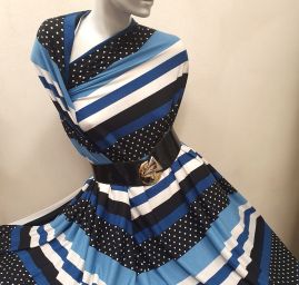 Úplet tenký vzor proužky puntíky modrá