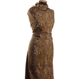 Pevná bavlněná látka s motivem hadí kůže hnědá