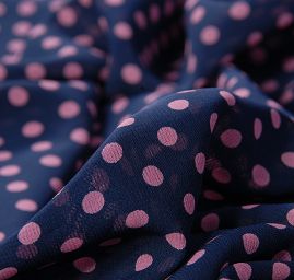 Šifon vzor puntík starorůžová/tm.modrý