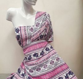 Viskozová šatová látka orient sloni vínovofialová