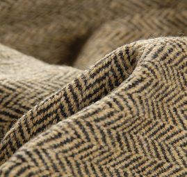 Tvídová žakárová látky vzor rybí kost černá/béžová