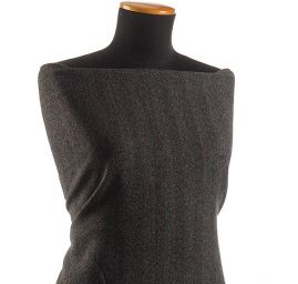 Vlněná látka vzor rybí kost/proužky černobéžová