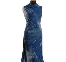 Pletenina jeansový motiv patchwork 