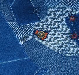 Pletenina jeansový motiv patchwork 