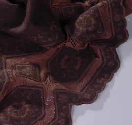 Efektní tweedová látka s krajkovou bordurou hnědá