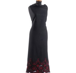 Tweedová látka s krajkovou bordurou černá/červená