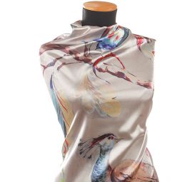 Satén pružný vzor páv