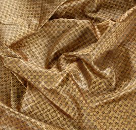 Brokát žakárová látka zlatočerná drobný vzor 