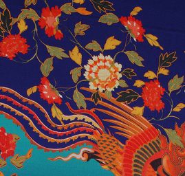 Hedvábný satén draci kupón tm.modrý