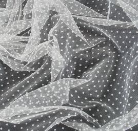 Tyl šatový sametový flock drobný bílý