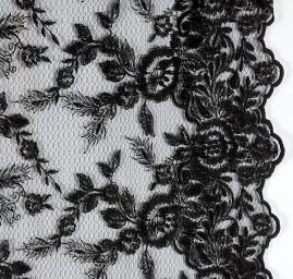 Krajka na jemném tylu květy černá