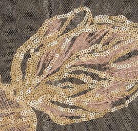 Krajka flitrová výšivka na tylu béžovozlatorůžová