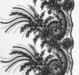 Efektní krajka výšivka na smetanové tylu černá