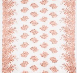 Efektní krajka výšivka na pudrovém tylu měděná II.jakost