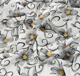 Taft hladký jemný výšivka květů