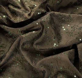 Taft květinová výšivka/flitry khaki zelený