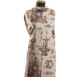 Len tisk barokní vzor hnědý/režný