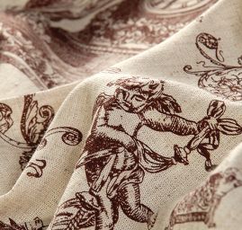 Len tisk barokní vzor hnědý/režný