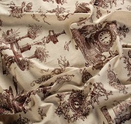Len tisk barokní vzor hnědý/režný
