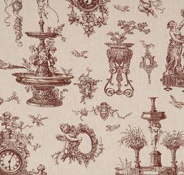 Len tisk barokní vzor hnědý/režný