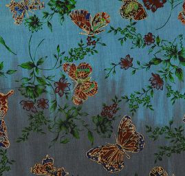 Bavlněná látka vzor batika/motýlci modrá