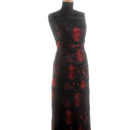 Vyšívaná taftová metráž s květy černá vínová