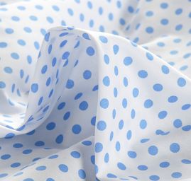 Bavlněné plátno modrý puntík bílý podklad