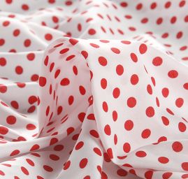 Bavlněné plátno červený puntík bílý podklad