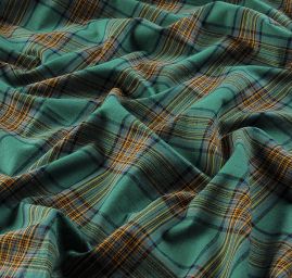 Len pružný košilový vzor tartan zlený