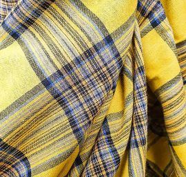 Len pružný jemný vzor tartan okrový