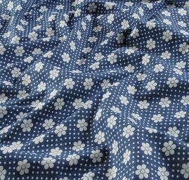 Riflovina pružná tisk květy a puntíky modrá