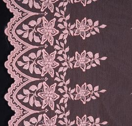 Efektní bordurová krajka vyšívaný tyl lososová barva