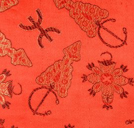 Látka brokát orientální motiv červená