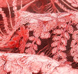 Krajka efektní výšivka na tylu růžová 