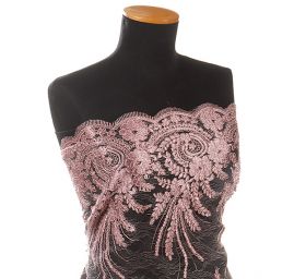 Krajka efektní výšivka na tylu starorůžová