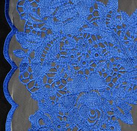 Pružná krajka květinový motiv modrá/tělová