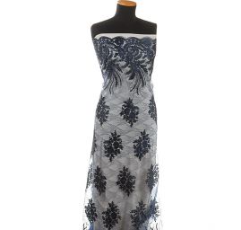 Krajka efektní lurexová výšivka tm. modrá