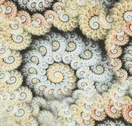 Viskozová šatová látka tisk abstraktní vzor spirál