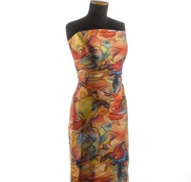 Viskozová šatová látka tisk abstraktní vzor akvarel